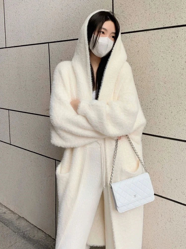 Women's Long Cardigan Coat™ Knitted fluffy Long Sleeve Cashmere Sweater Coat
