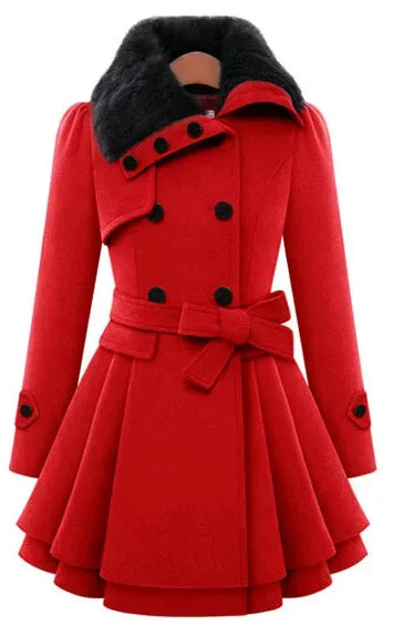 Women's Woolen Jacket™ Long Double Row Buttoned Narrow Fit Overcoat