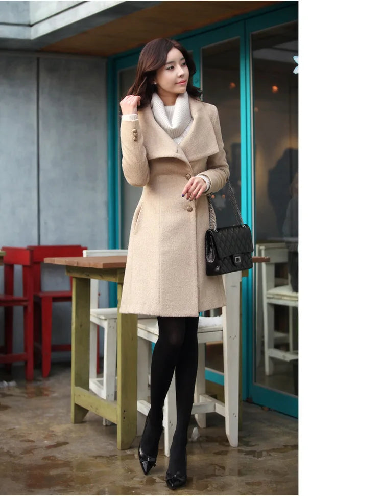 Women's Woolen Overcoat Jacket™ Windproof Warm Comfortable Medium-Length Single-Breasted Belt