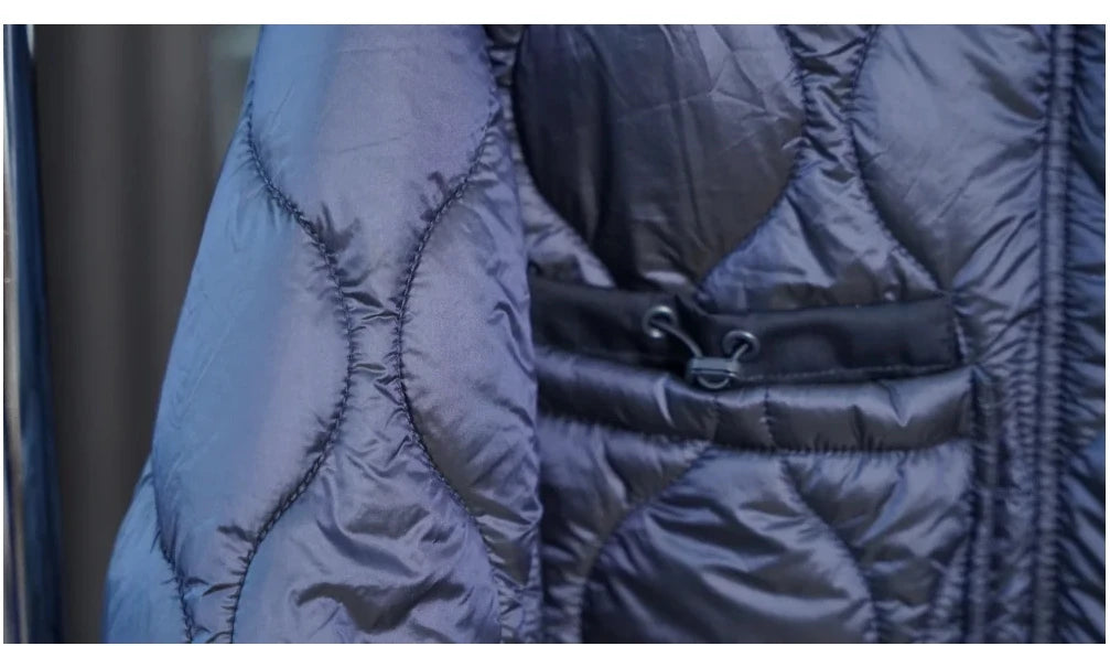 Women's Quilted Coat™ drawstring ties high neck pocket clip cotton jacket for women