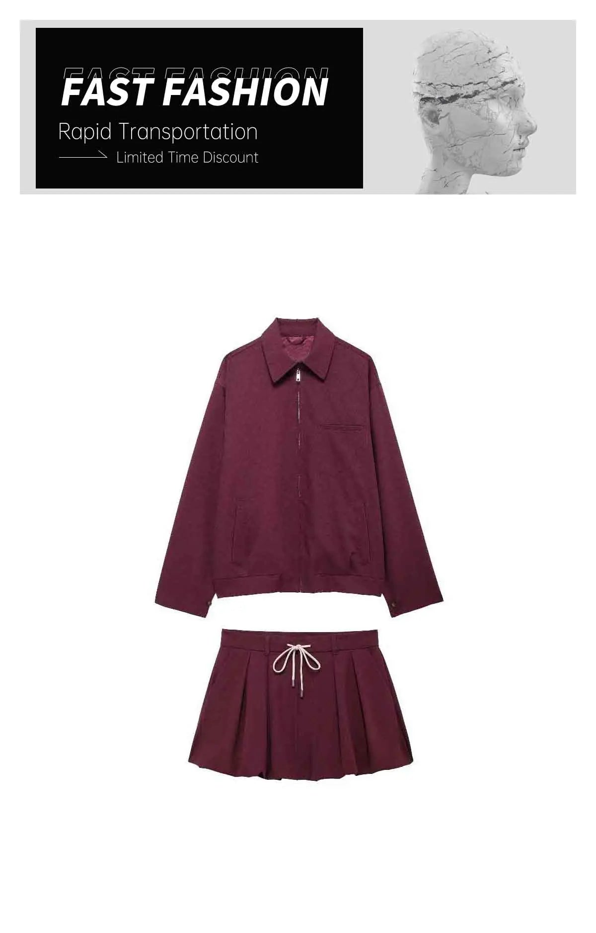 Women's Skirt Suit™ UNIZERA Zipper Pocket Decoration Jacket Coat Lantern Mini Skirt Set