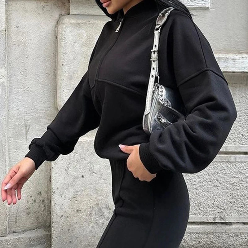 Women's BKLD Tracksuit Sets™ Zip-up Loose Cropped Cardigan + Drawstring Sweatpants