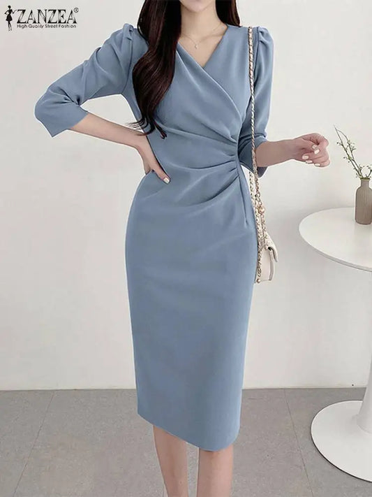 Women's ZANZEA Long Dress™ Solid Color Knee Length Bodycon Sundress