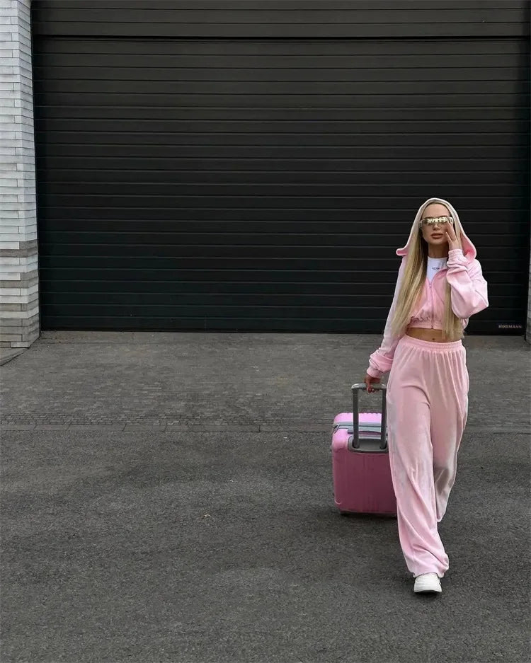 Women's Casual Two Piece Set™ Long-sleeved Hooded Cardigan + Elastic Trousers Tracksuit