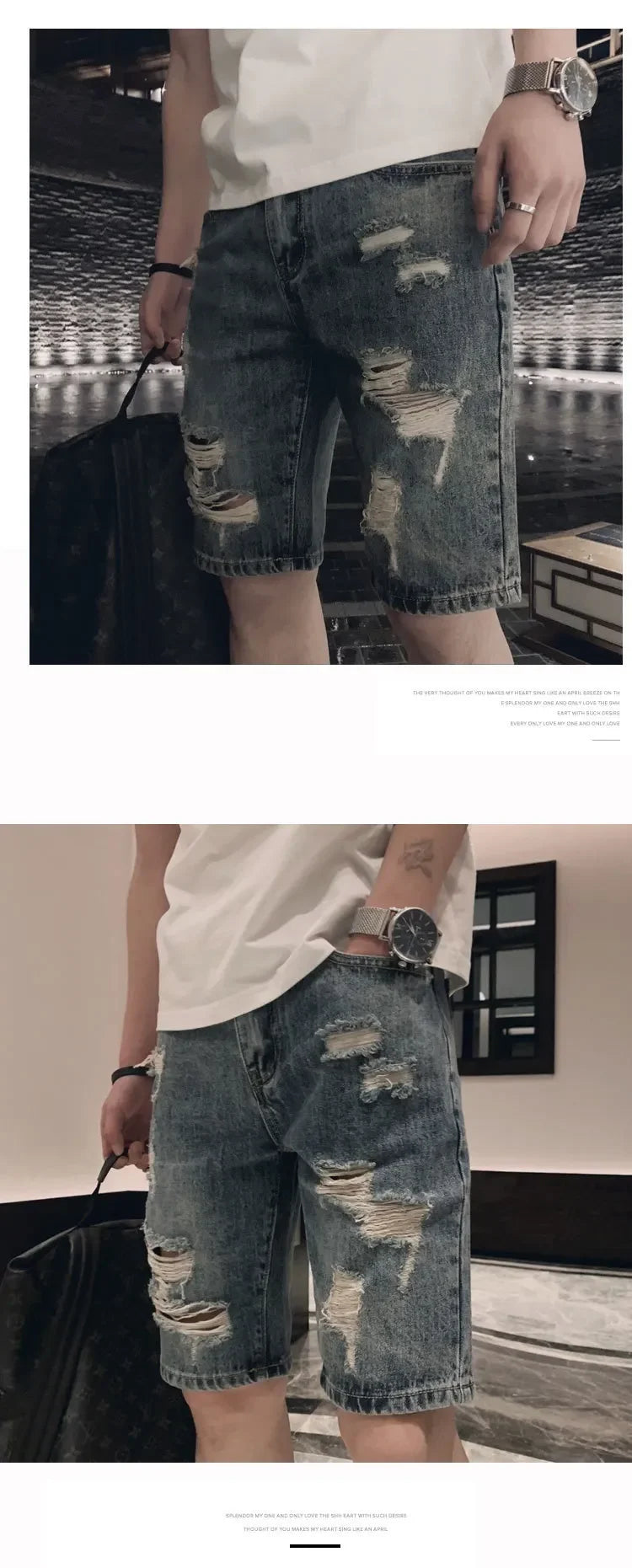 Men's Ripped Denim Shorts™ Casual Loose Straight Leg Five-Point Mid-Pants Summer Shorts