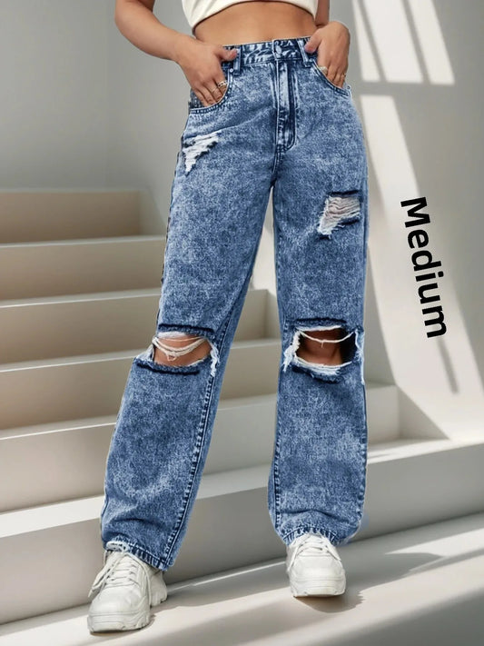 Women's Long Pants™ Hole Punch Casual Denim Trousers