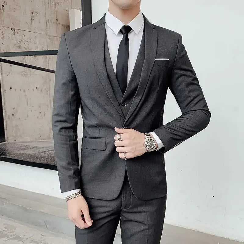 Men's Suit (Blazer+ Vest + Pants)™ Solid Color Casual Slim-fit Suit