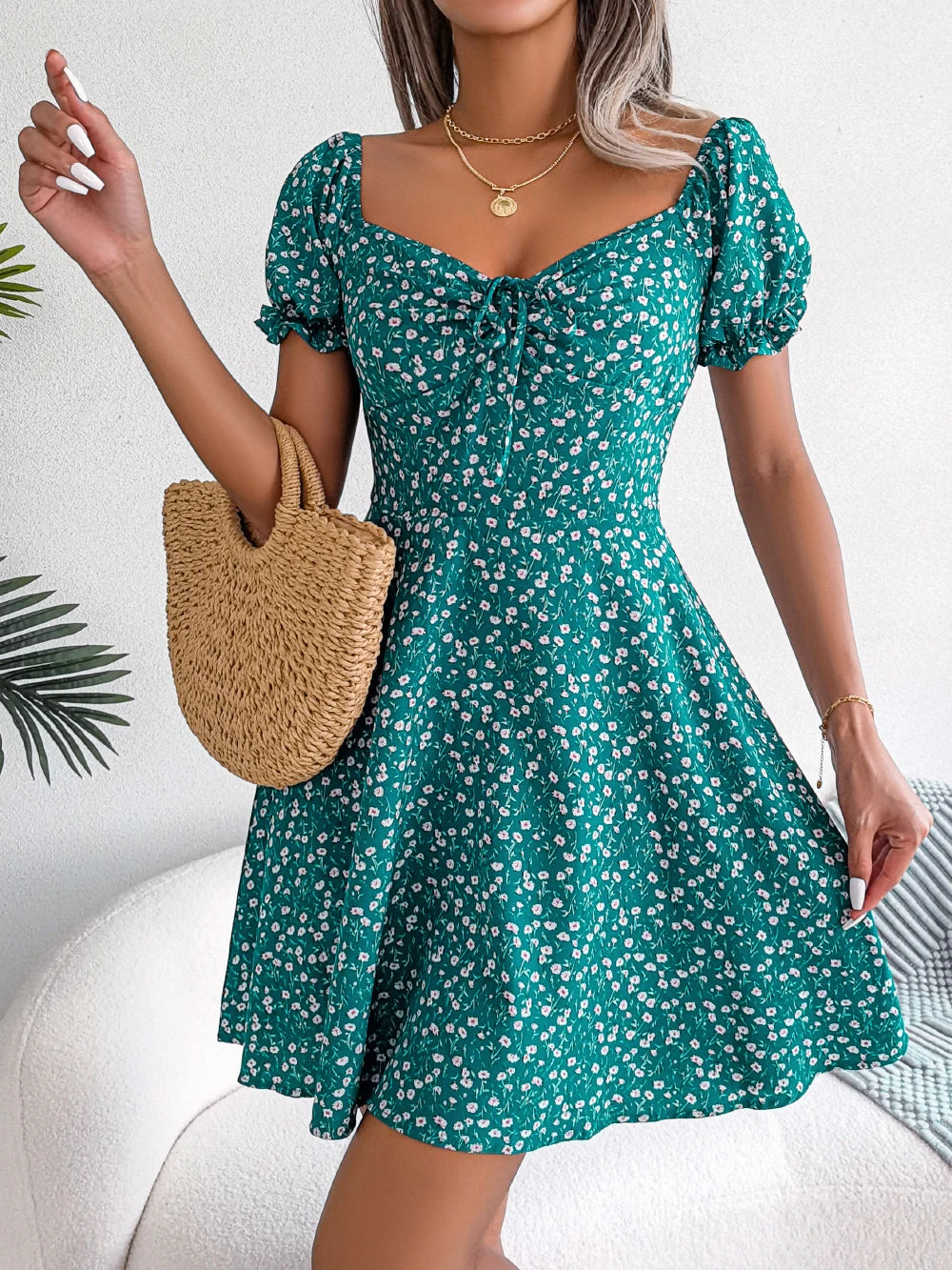 Women's Casual Ruffles Dress™ Short Sleeve Floral Print A Line Dress