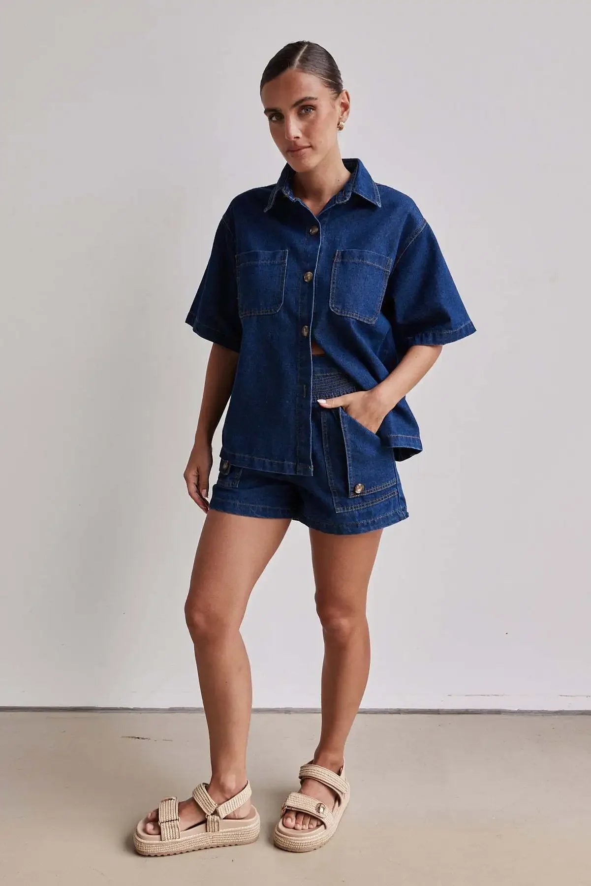 Women's Cross-Border Summer Suit™ Casual Vintage Loose-Fit Denim Shorts Suit