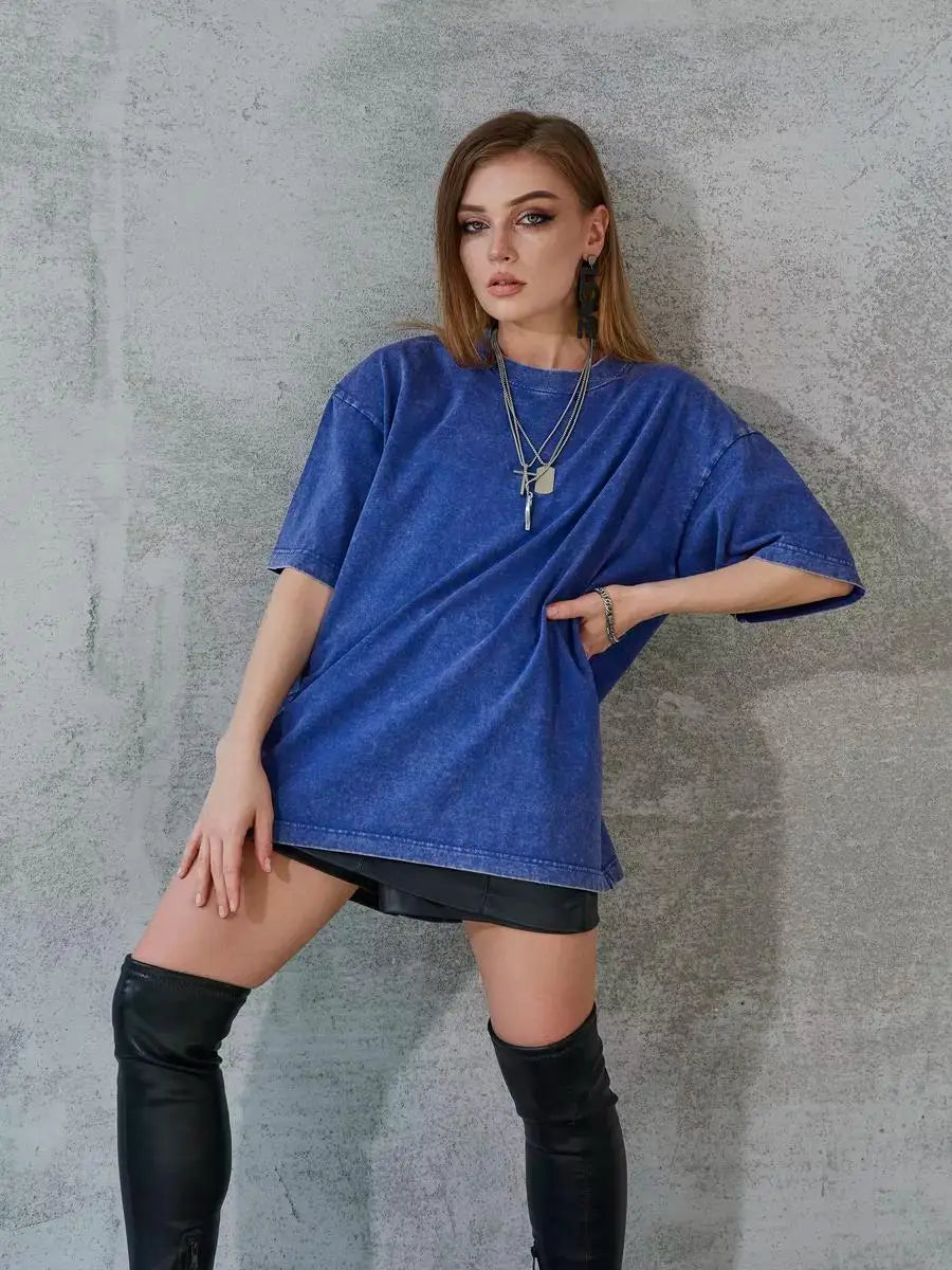 Women's Cotton Washed T-shirt™ O-Neck Oversized Solid Short Sleeve Tops