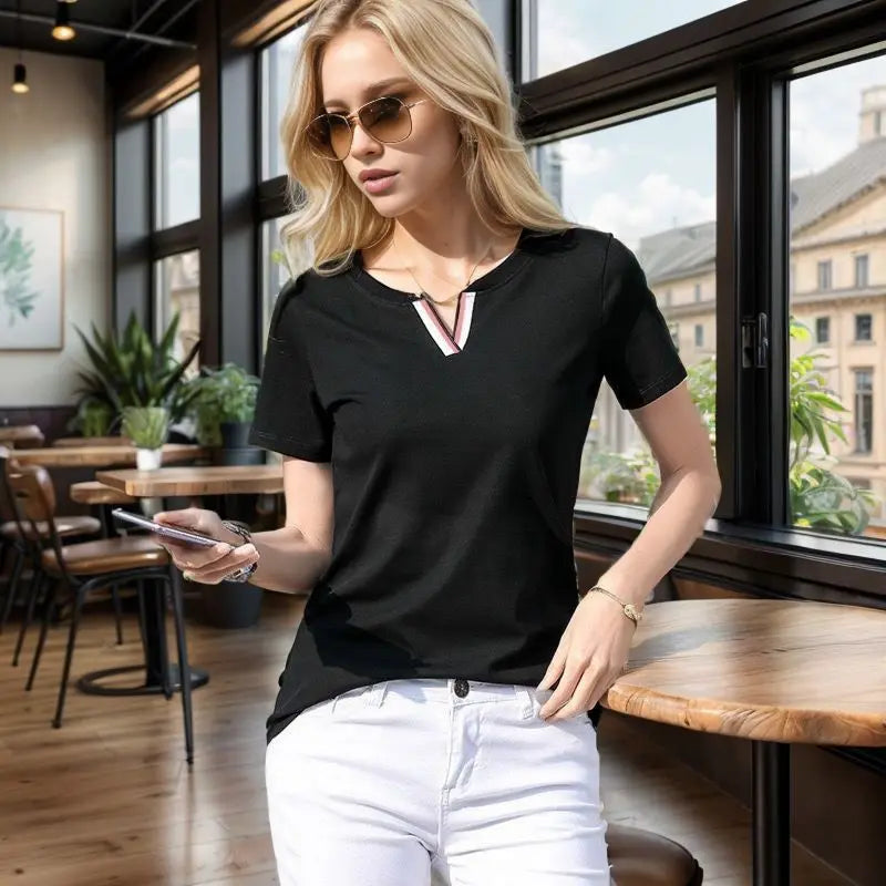 Women's V Neck Cotton T Shirt™ Short-Sleeve Loose Tops