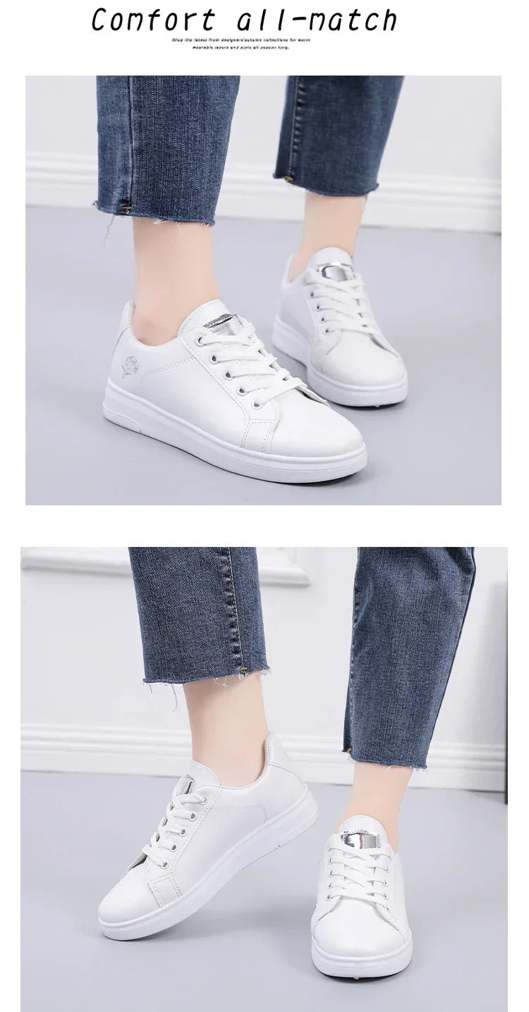 Women's Pu Casual Shoes™ White Breathable Flower Lace-Up Sneakers