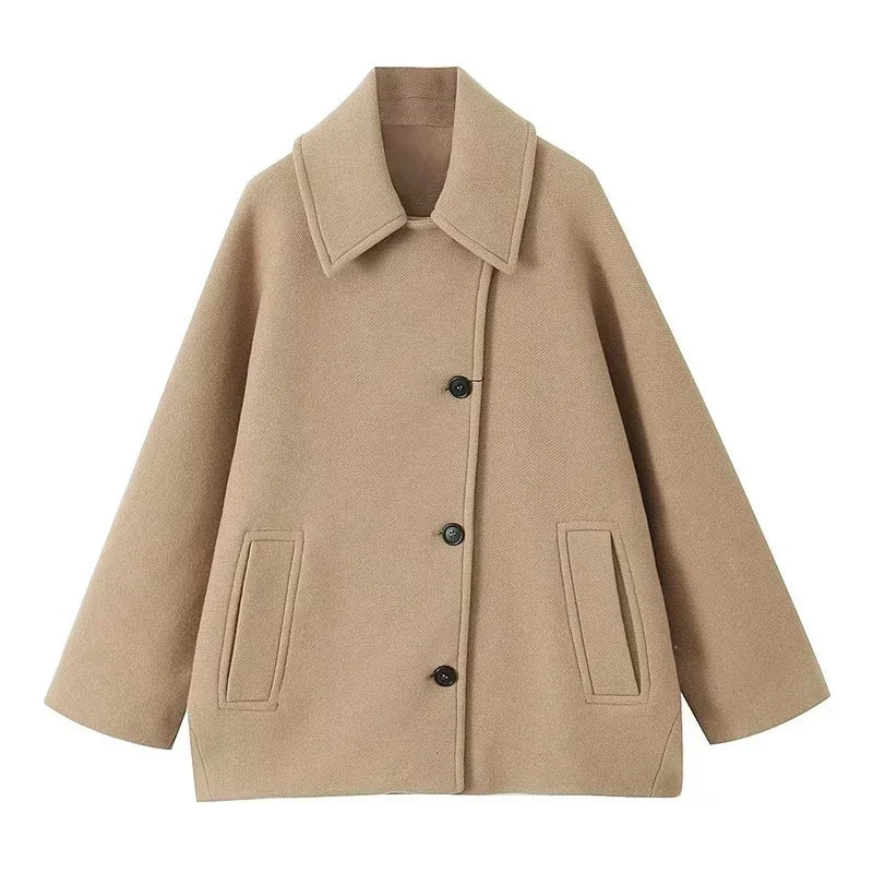 Lapel Woolen Women Jacket™ Single Breasted Long Sleeve Oversized Coats