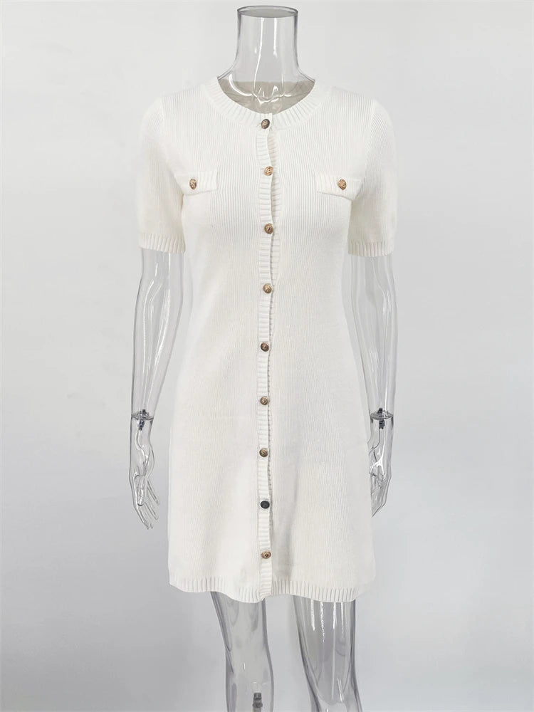 Women's Knit Dress™ Trendix Elegant Slim High Waist Short Sleeve Rib Sweater Bodycon Knitwear Dress