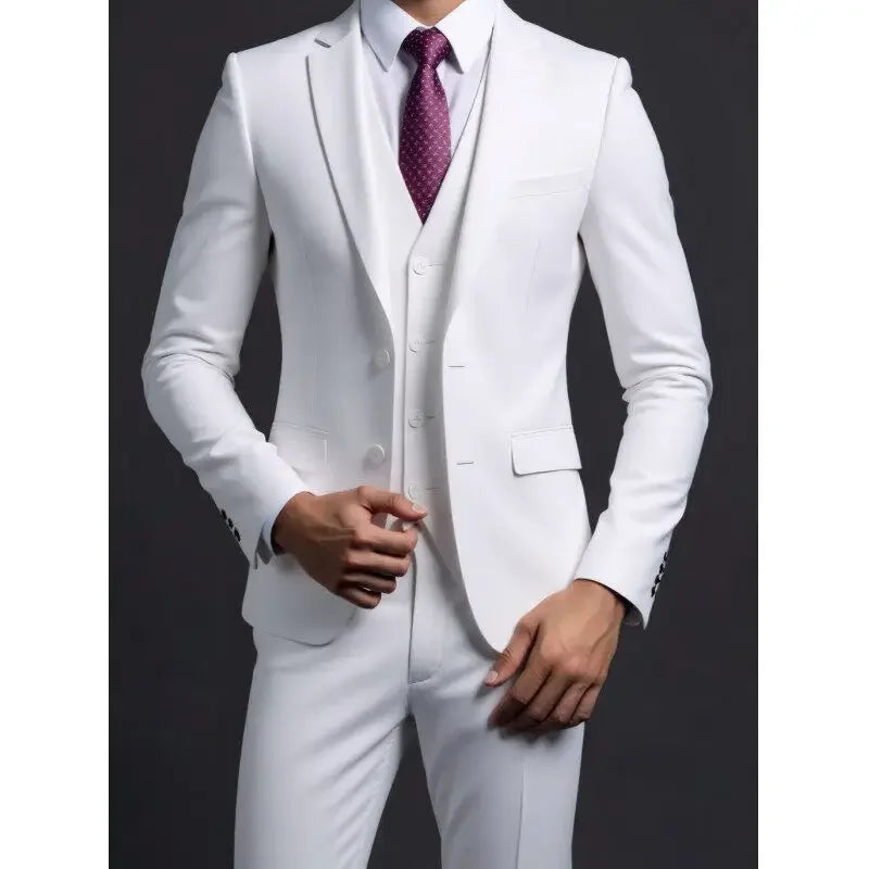 Men's Suit (Blazer+ Vest + Trousers) British Style Solid-color Suit