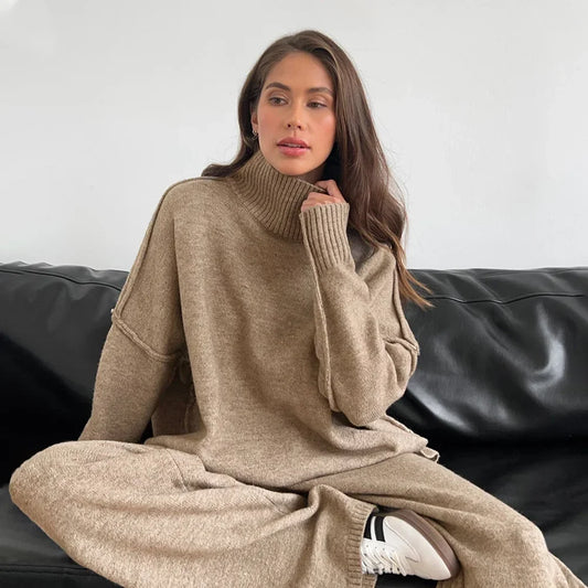 Women's Suit Set™ Loose-fit turtle Neck Sweater Thickened Knit Trousers