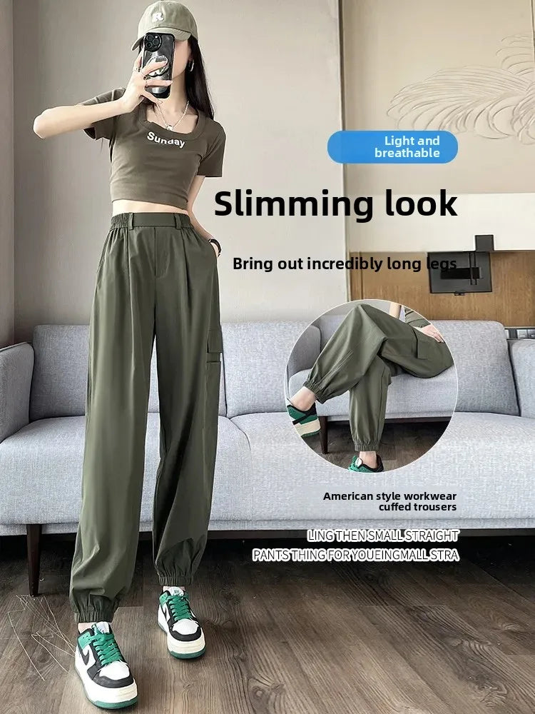Women's Thin High Waist Cargo Pants™ Long Drapey Quick Dry Trousers