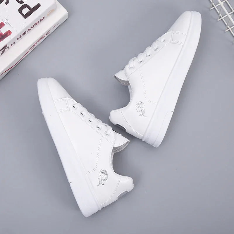 Women's Pu Casual Shoes™ White Breathable Flower Lace-Up Sneakers