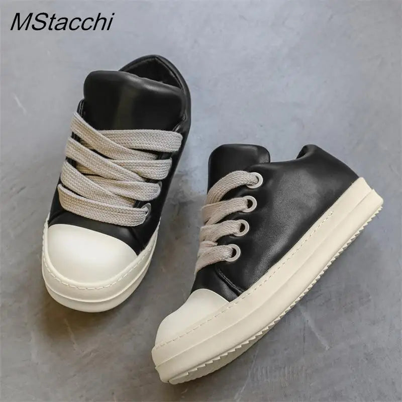 Women's Platform Sneakers™ Black Leather Zipper Lace Up Casual Shoes
