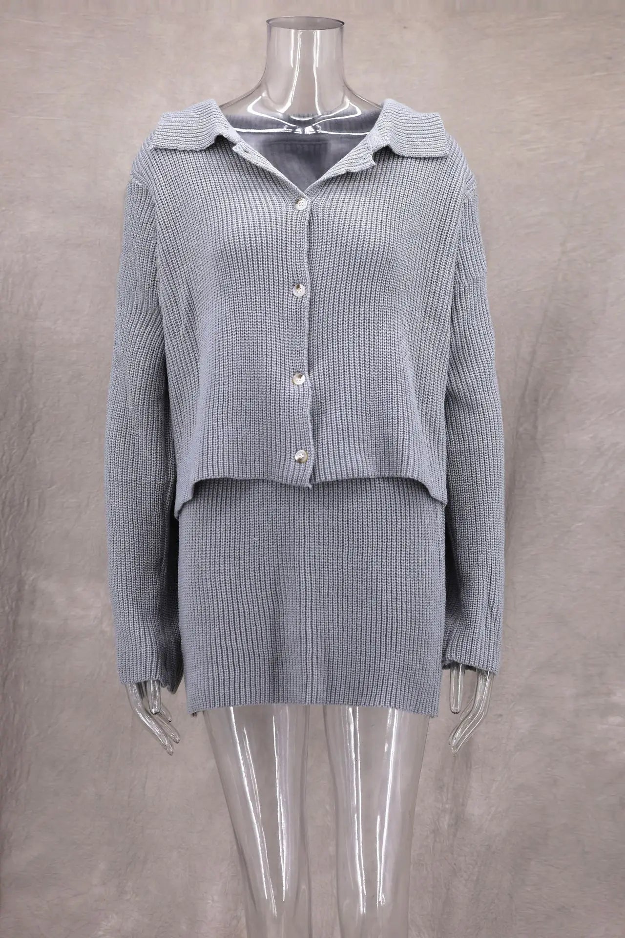 Women's Knitted Shirt and Skirt Set™ Long Sleeve Single Breasted Turn-Down Collar Shirt & Mini Skirt Cardigan Suits