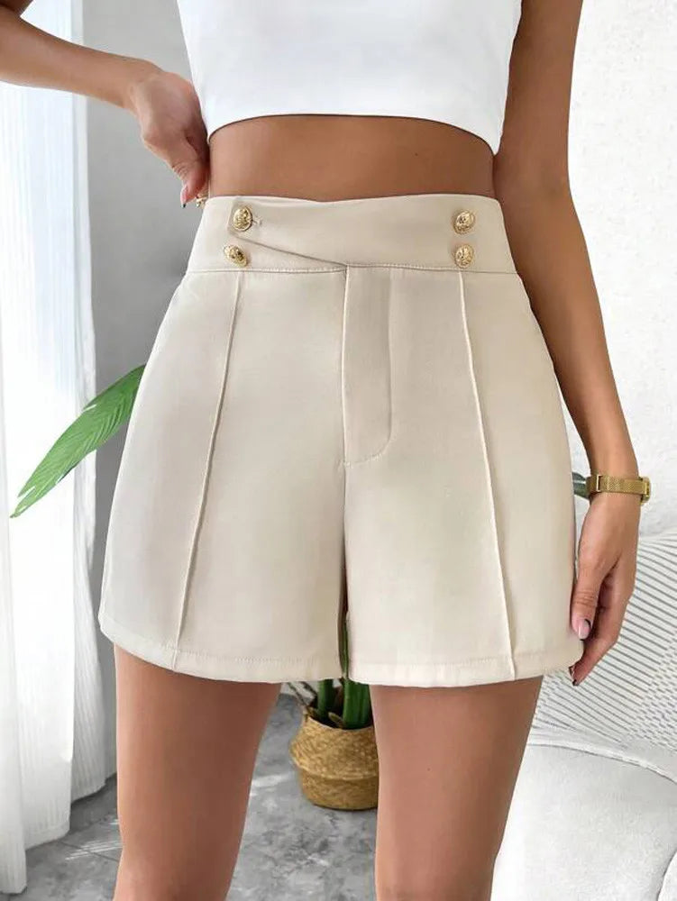 Women's Vintage Shorts™ High Waist Zipper Gold Button Female Short Pants