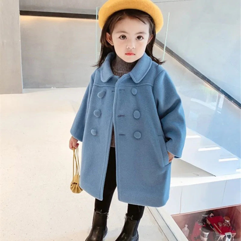 Girl's Long Cotton Coat™ Korean Style Thickened Double-breasted Jacket