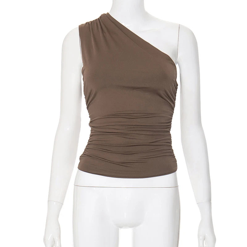 Women's One Shoulder Backless Shrink Tank Top™ Tight Sexy Sleeveless Neckless Slim T-Shirt