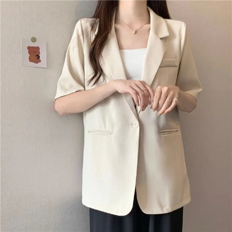 Women's Short-sleeved Blazer Jacket™ Single Button Notched Collar Outwear