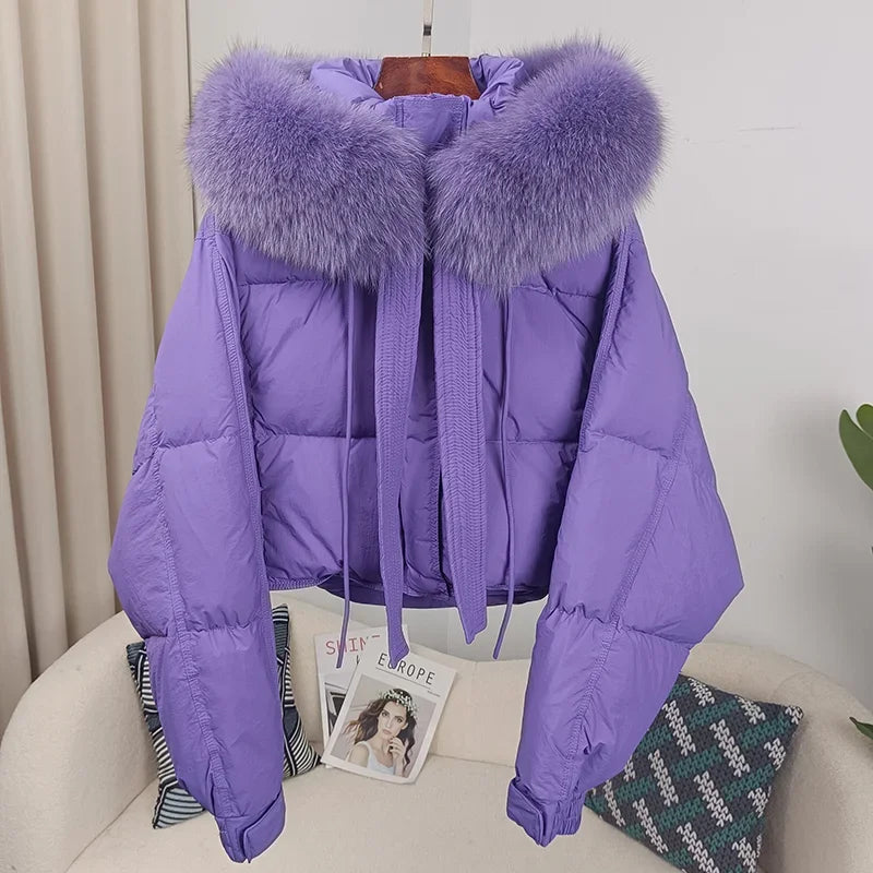 Women's Duck Down Loose Winter Jacket™ Real Fox Fur Raccoon Fur Collar Hooded Thick Warm Detachable Coat