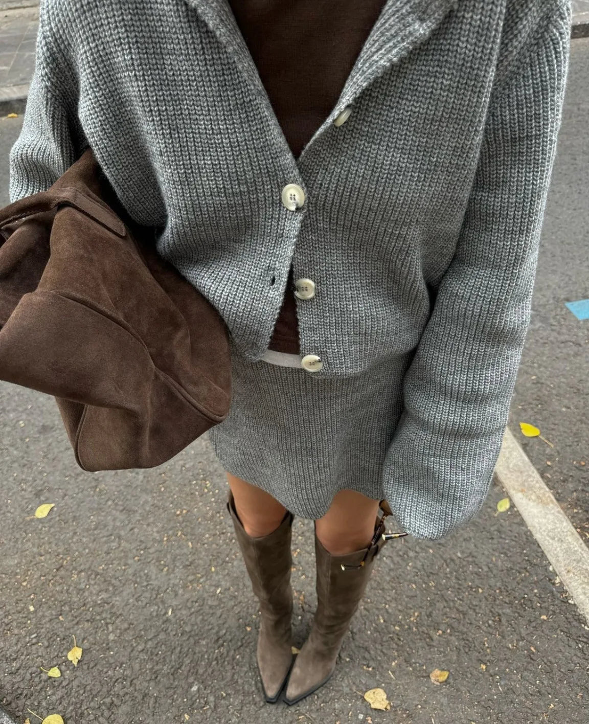 Women's Knitted Shirt and Skirt Set™ Long Sleeve Single Breasted Turn-Down Collar Shirt & Mini Skirt Cardigan Suits