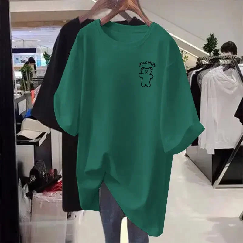 Women's casual loose oversized T-shirt™ cartoon short sleeved cotton sweater
