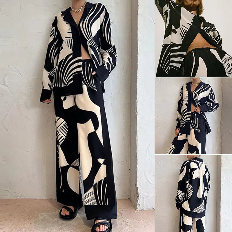 Women's 2 Piece Set™ Chic Lapel Long Sleeved Blouse Top Loose Straight Leg Pants Suit