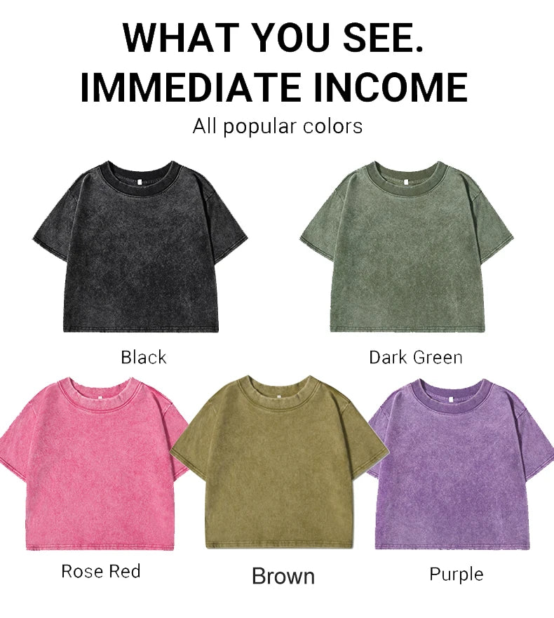 Women's Short Washed T-Shirts™ Soft Cotton Short Sleeve Retro Crop Tees