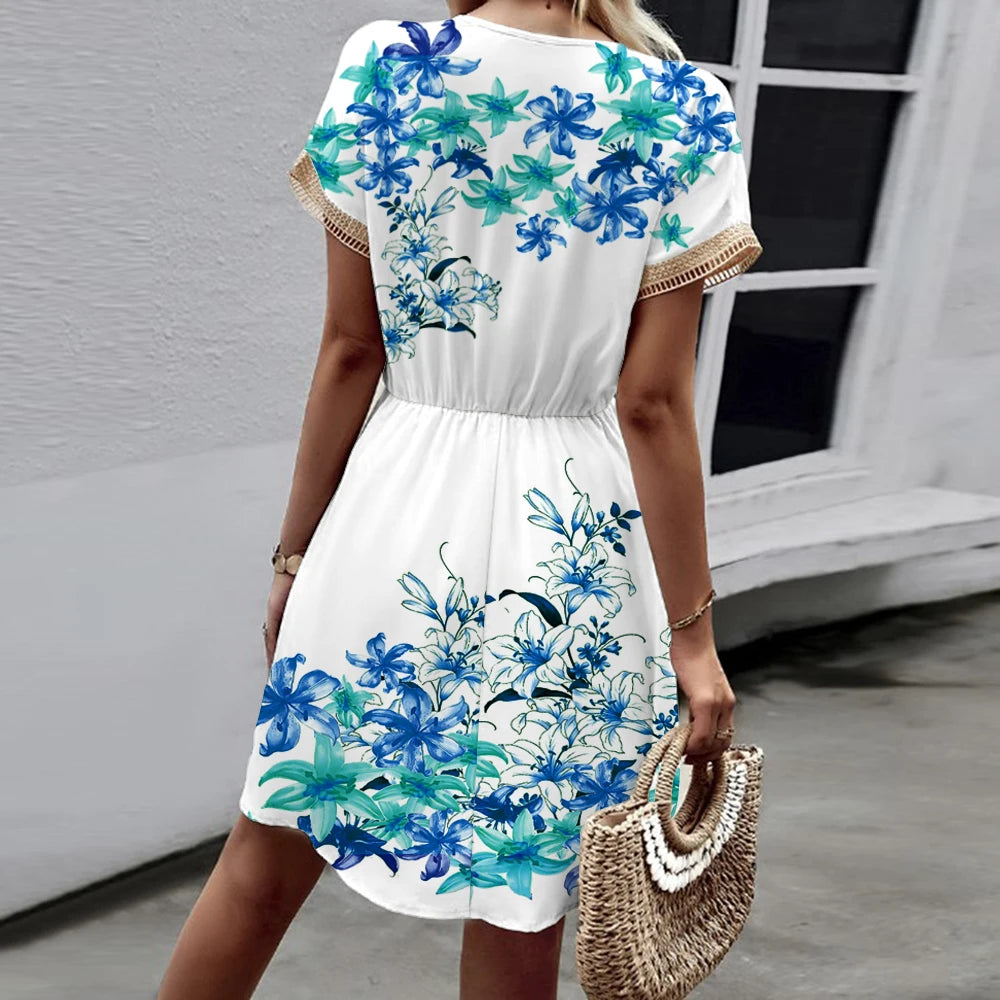 Women's Medium Length Dress™ Bat Sleeves  V-Neck Waist Wrap Lace Dress