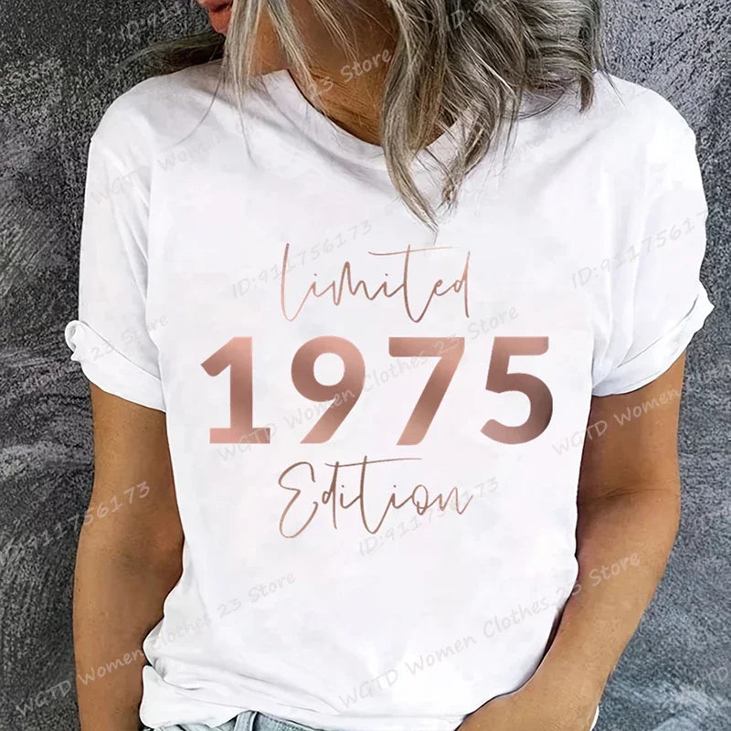 Women's Short Sleeve Crew Neck Tops™ Limited Edition 1975 Vintage Letter Print T-Shirts