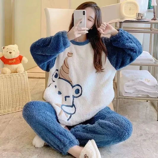 Women's Coral Velvet Pajamas™ Winter Cartoon Bear Padded Sets