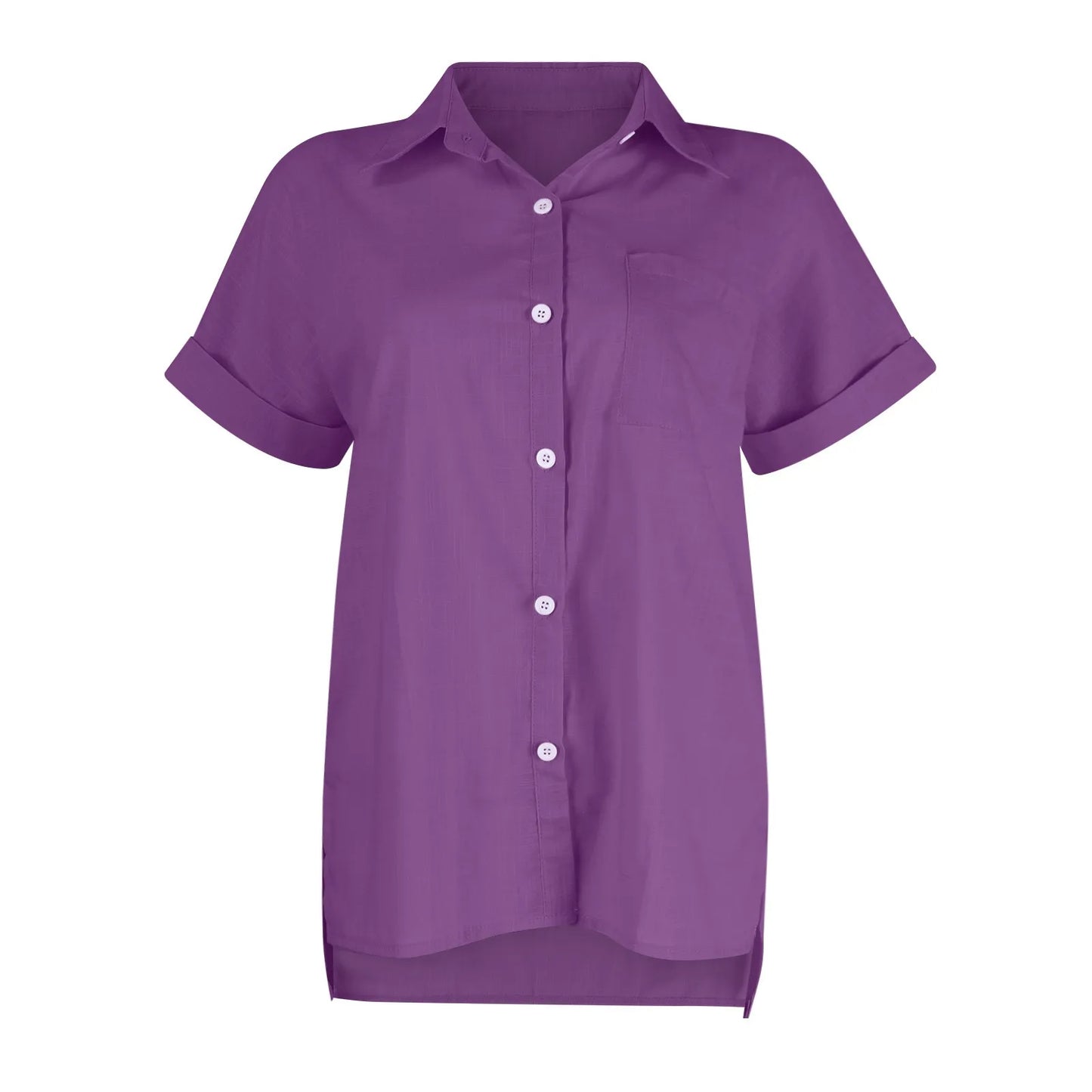Women's  Cotton Linen Classic Shirts™ Short Sleeve Lapel Button Down Shirt