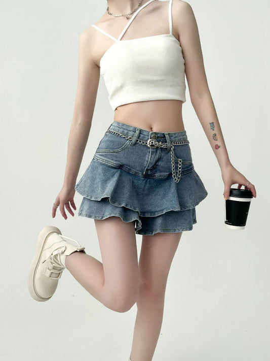 Women's Denim Skirt™ High-Waisted Double Denim Stretch Slimming A-Line Skirt