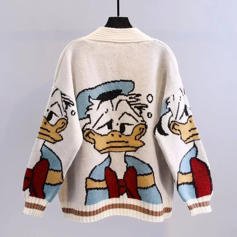Women's Disney Knitted Cardigan™ Donald Cartoon Loose Wild Thicken Kawaii Sweater