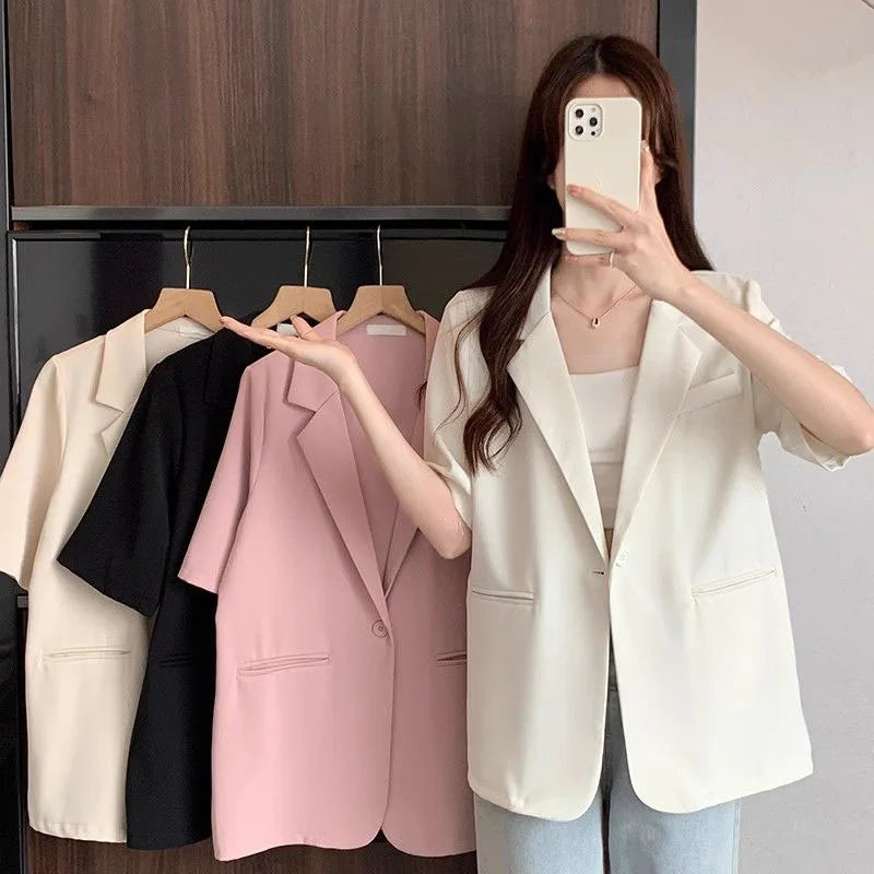 Women's Short-sleeved Blazer Jacket™ Single Button Notched Collar Outwear