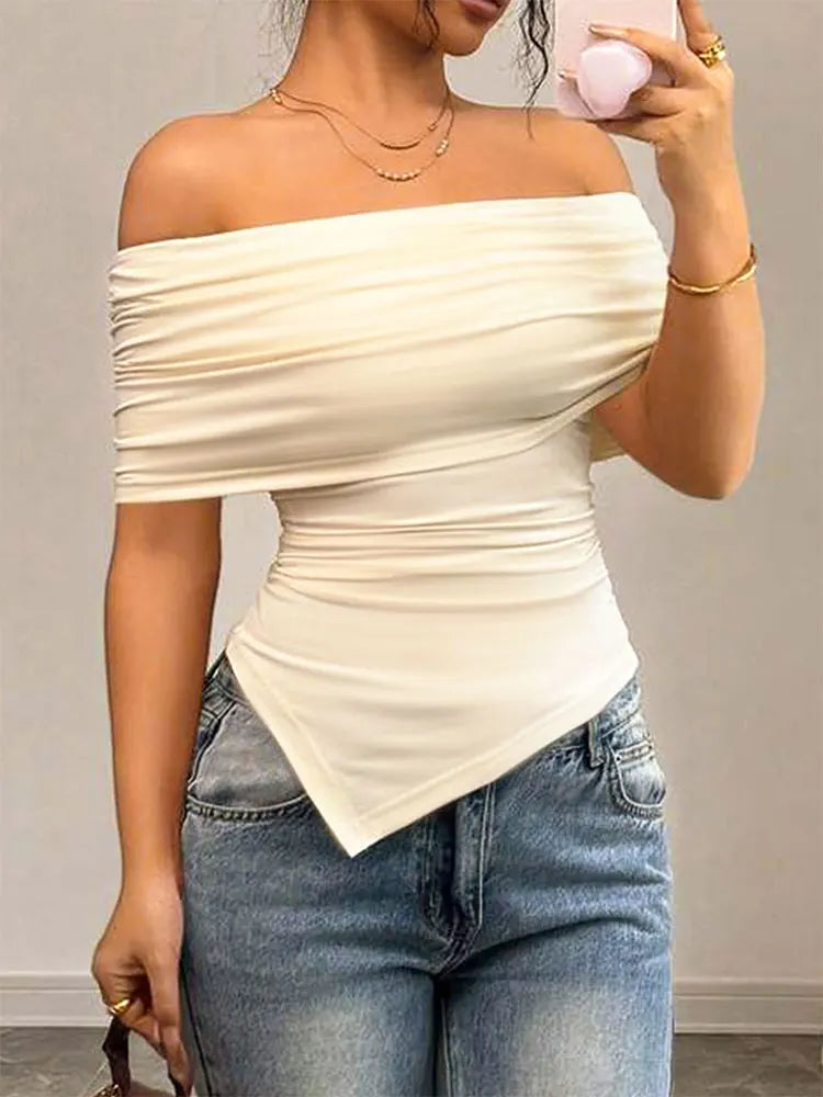 Women's Off Shoulder Summer T-shirt™ Slash Neck Streetwear Casual Slim Versatile Tees