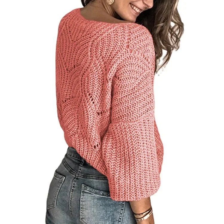 Women's Round Neck Sweater™ Knitted Hollow Design Base Layer Sweater