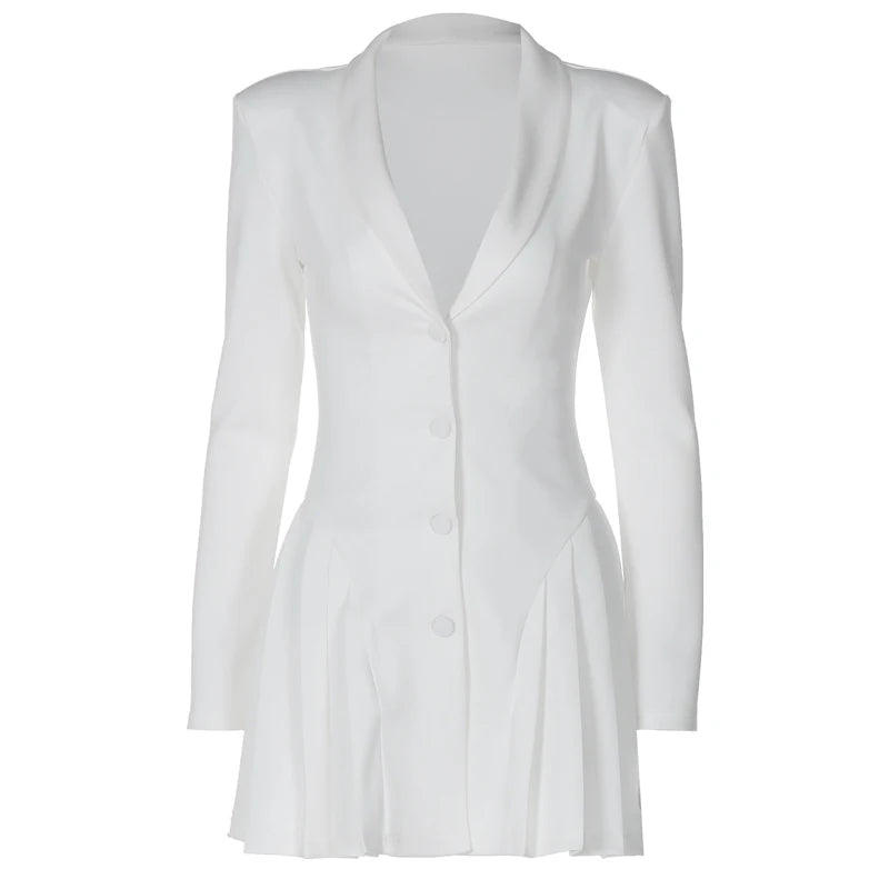 Women's Elegant Dress™ Single-breasted Pleated Mini Dress Fashion Deep V-neck Long Sleeved A-line Dresses