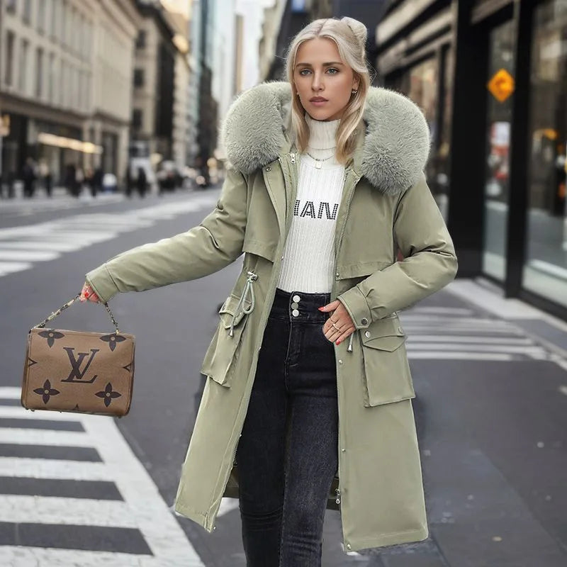 Women's Parkas Coat™ Thick Pinch Cotton Detachable Inner Tank Long Over Knee Coat