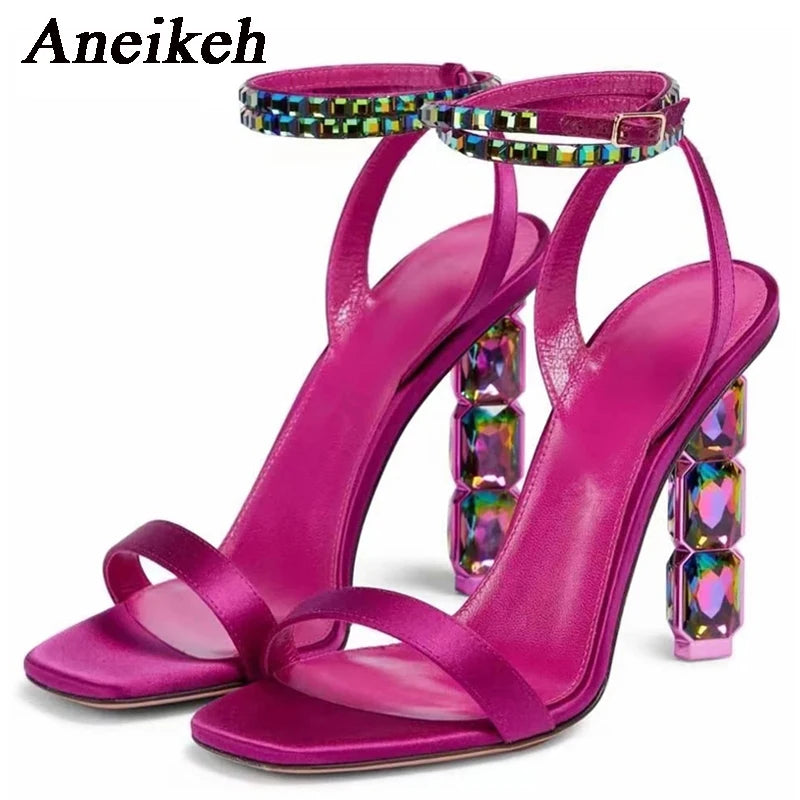 Women's Sparkly Stacked Crystal Heel Sandals™ Thin Embellished Ankle Straps High Heels
