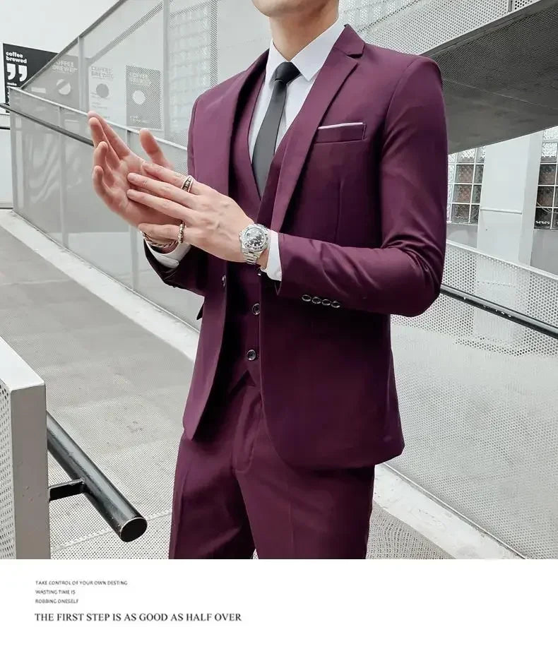 Men's Suit (Blazer+ Vest + Pants)™ Solid Color Casual Slim-fit Suit