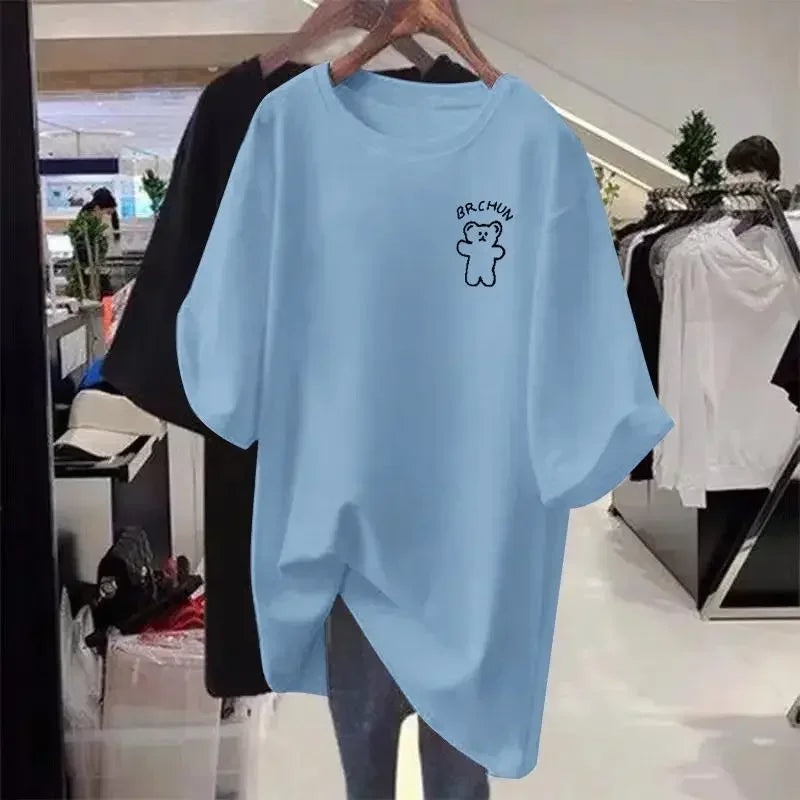 Women's casual loose oversized T-shirt™ cartoon short sleeved cotton sweater