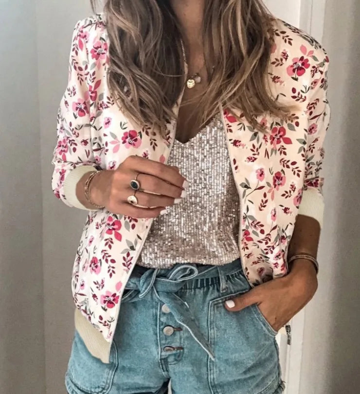 Women's Elegant Zipper Bomber Jacket™ Floral Printed Jackets