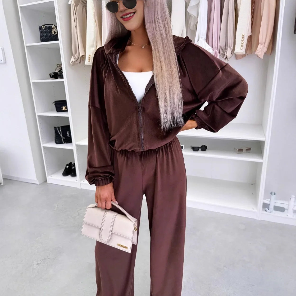 Women's  Casual Outfit™ Zipper Hooded Cardigan + Wide Leg Pants Two Piece Set