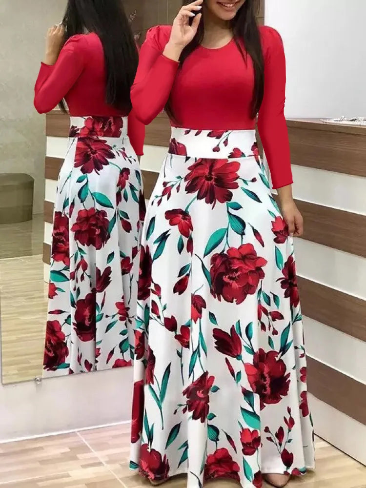 Women's Short Sleeves Dress™ Style flower print color matching short sleeved dresses